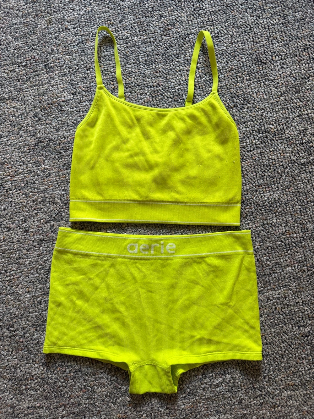 aerie Bright Neon Yellow Seamless Cami & Boyshort Set